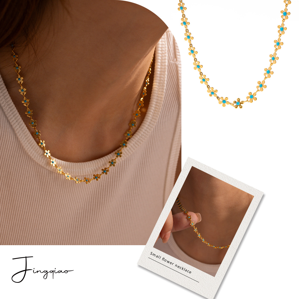 Picture of European and American ins style new Chinese style pastoral oil drop flower necklace bracelet titanium steel 18K gold non-fading jewelry