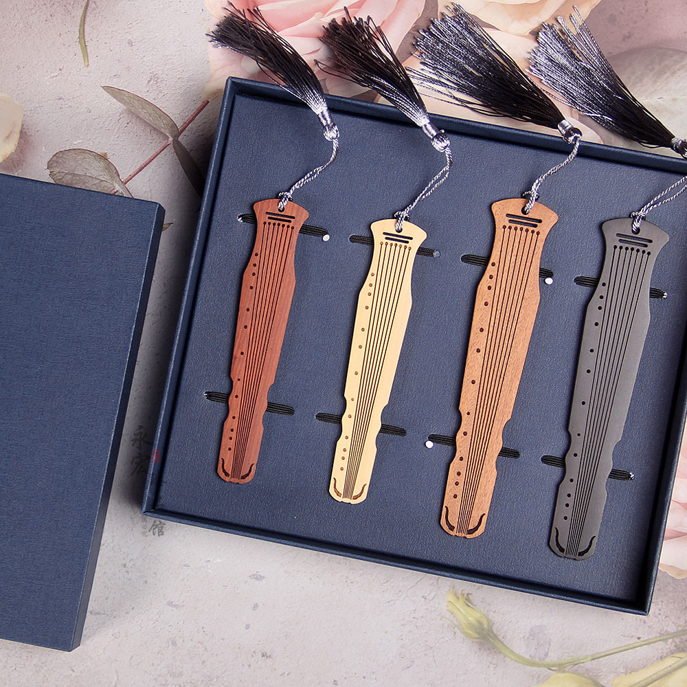 Picture of Ebony boxwood guqin bookmark Qin Se and Ming Guqin two-piece wooden bookmark lettering