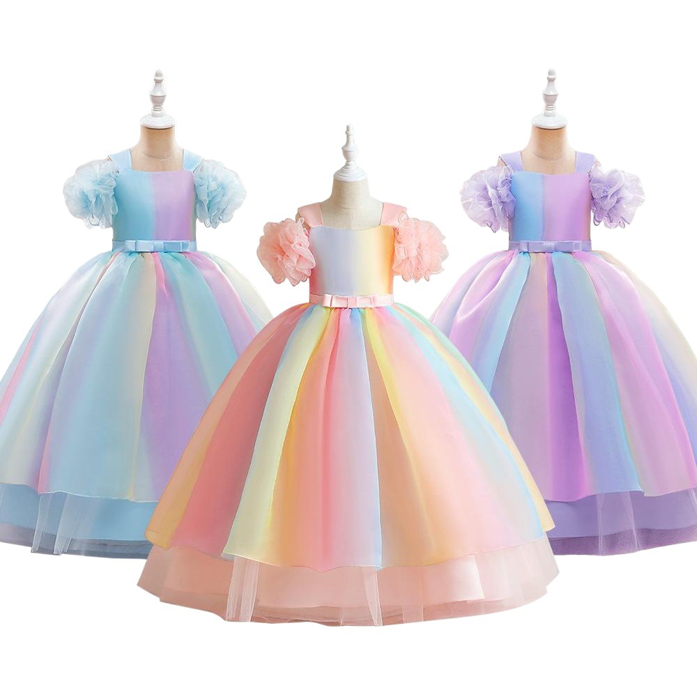 Picture of Girl's Gauze Princess Dress Rainbow Gradient Flower Girl Long Dress dress Girl's Dress Party Long Dress