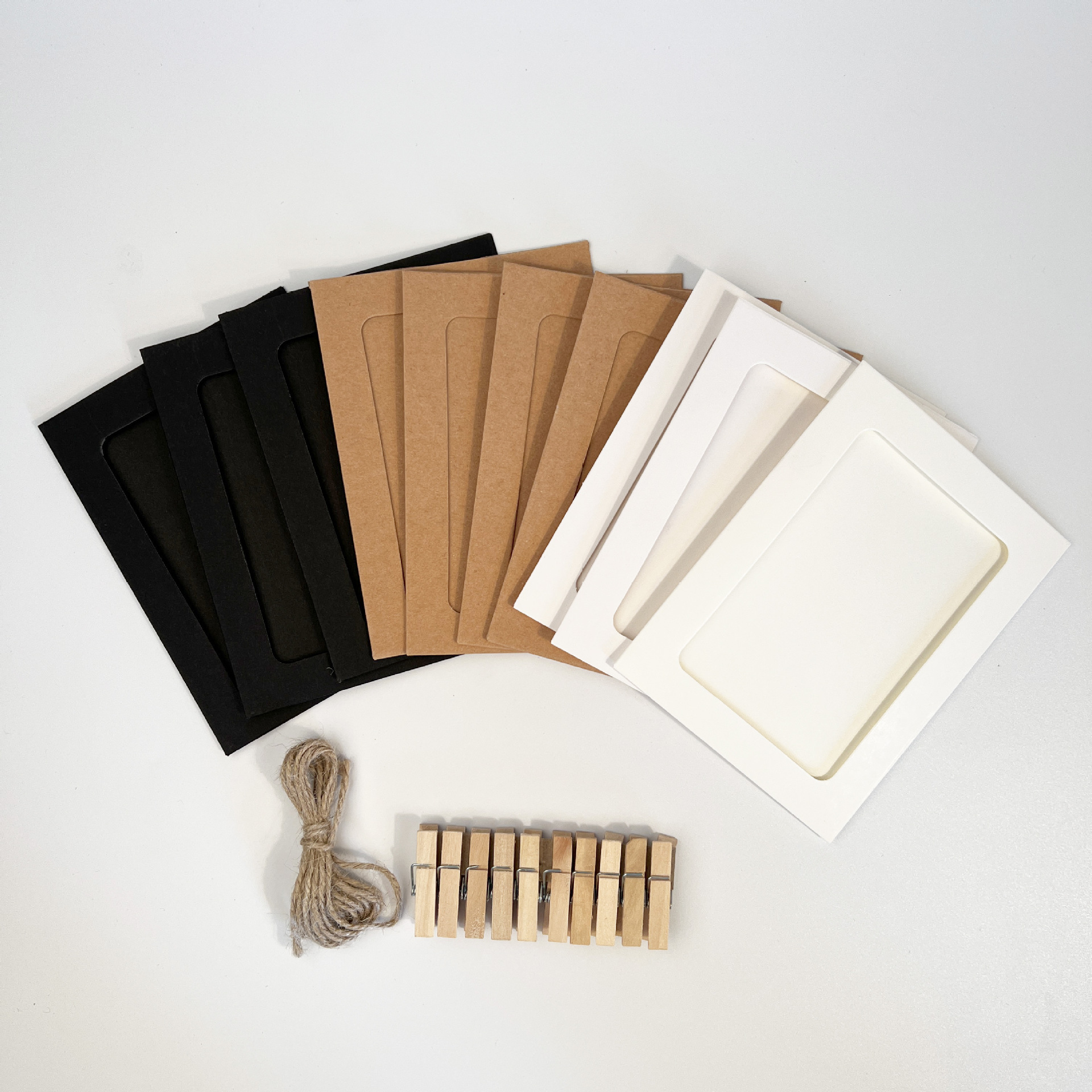 Picture of Brown Packing Paper Photo Frame 345678inch Black and White Kraft Color Hanging Paper Photo Frame with Clip Hemp Rope Set Photo Wall