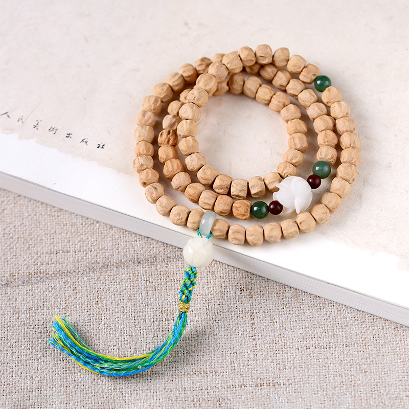 Picture of White Jade Bodhi root Lotus bead tassel hand-held natural passion seed single-Circle Bracelet Buddha Zen hand ornaments wholesale