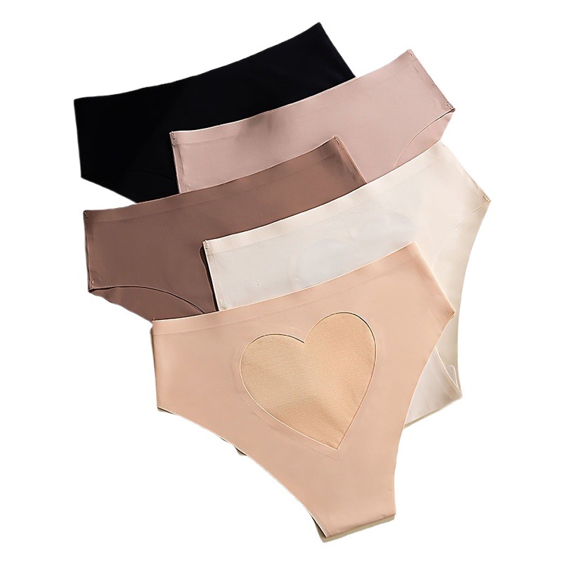Foreign Trade Cross-border European and American Underwear Women's Sexy Design Big Love Underwear Ice Silk One-piece Mid-waist Traceless Briefs