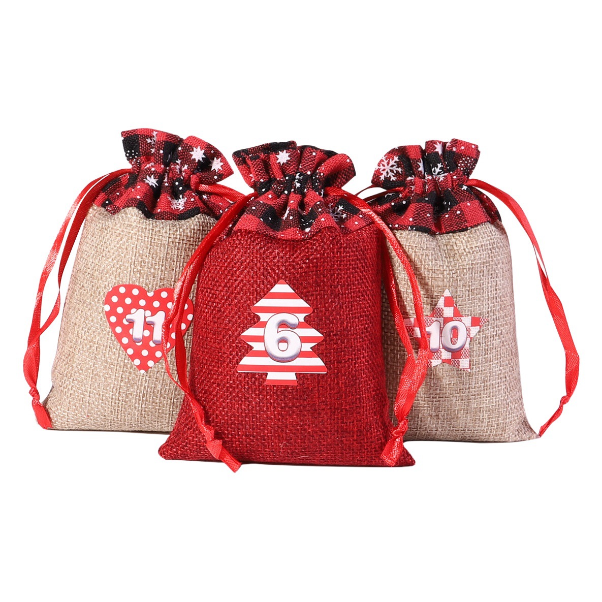 Christmas linen gift bag set calendar countdown hanging bag Christmas linen drawstring pocket set Wholesale