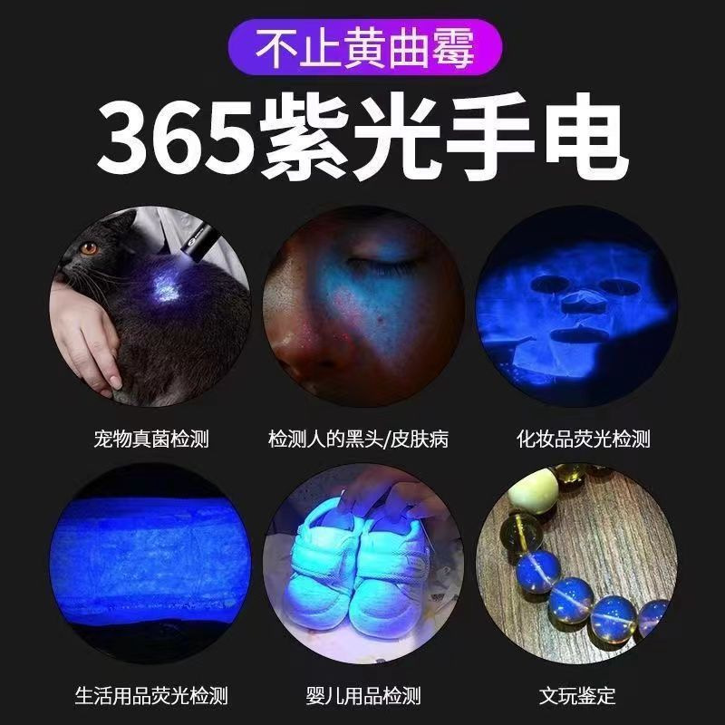 Picture of Wood's Lamp Shines Cat Moss Urine Tinea Fungus Detection Flashlight 365UV Ultraviolet Fluorescent Purple Money Detector Lamp