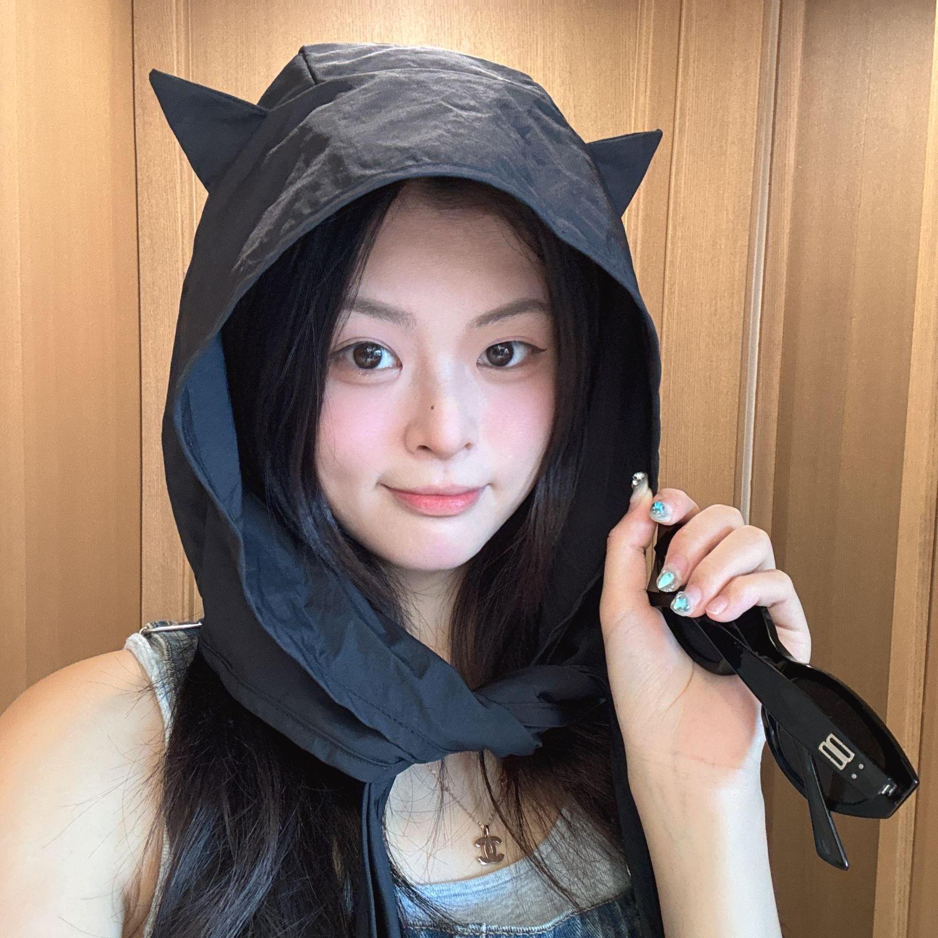 Picture of Hat Women's Summer and Autumn Sunscreen Sunshade Hat Thin Ear Protection Hat Headwear Hat Cartoon Deviruchi Strap Quick-drying Sun Hat