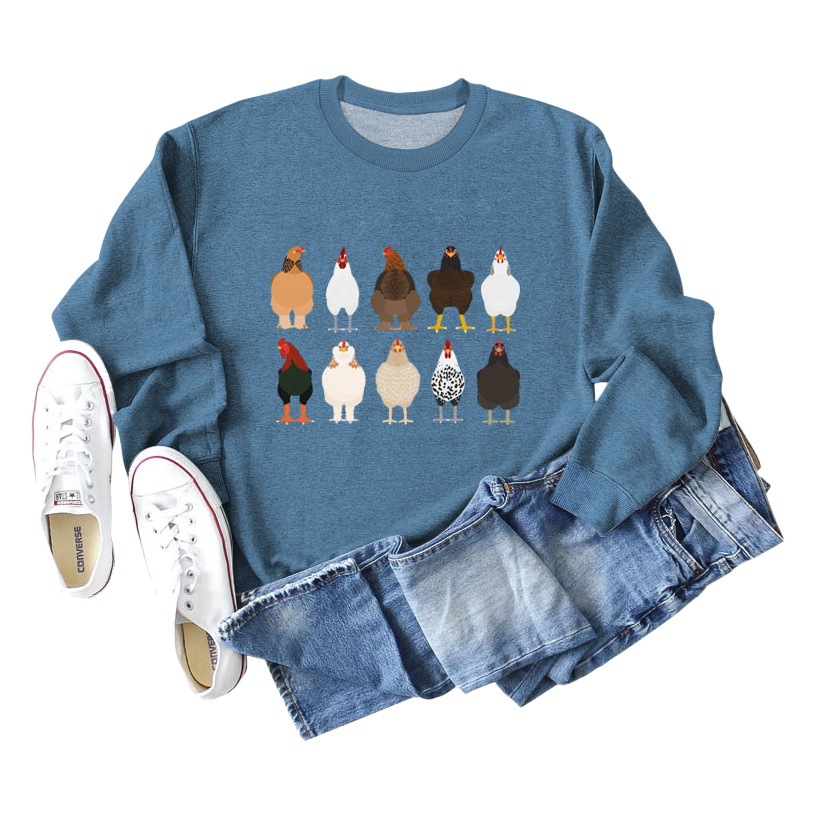 Amazon Independent Station Wish Chick Print Thanksgiving European and American Fashion Long-Sleeved Shirt Ebay Large Size Sweatshirt Wholesale