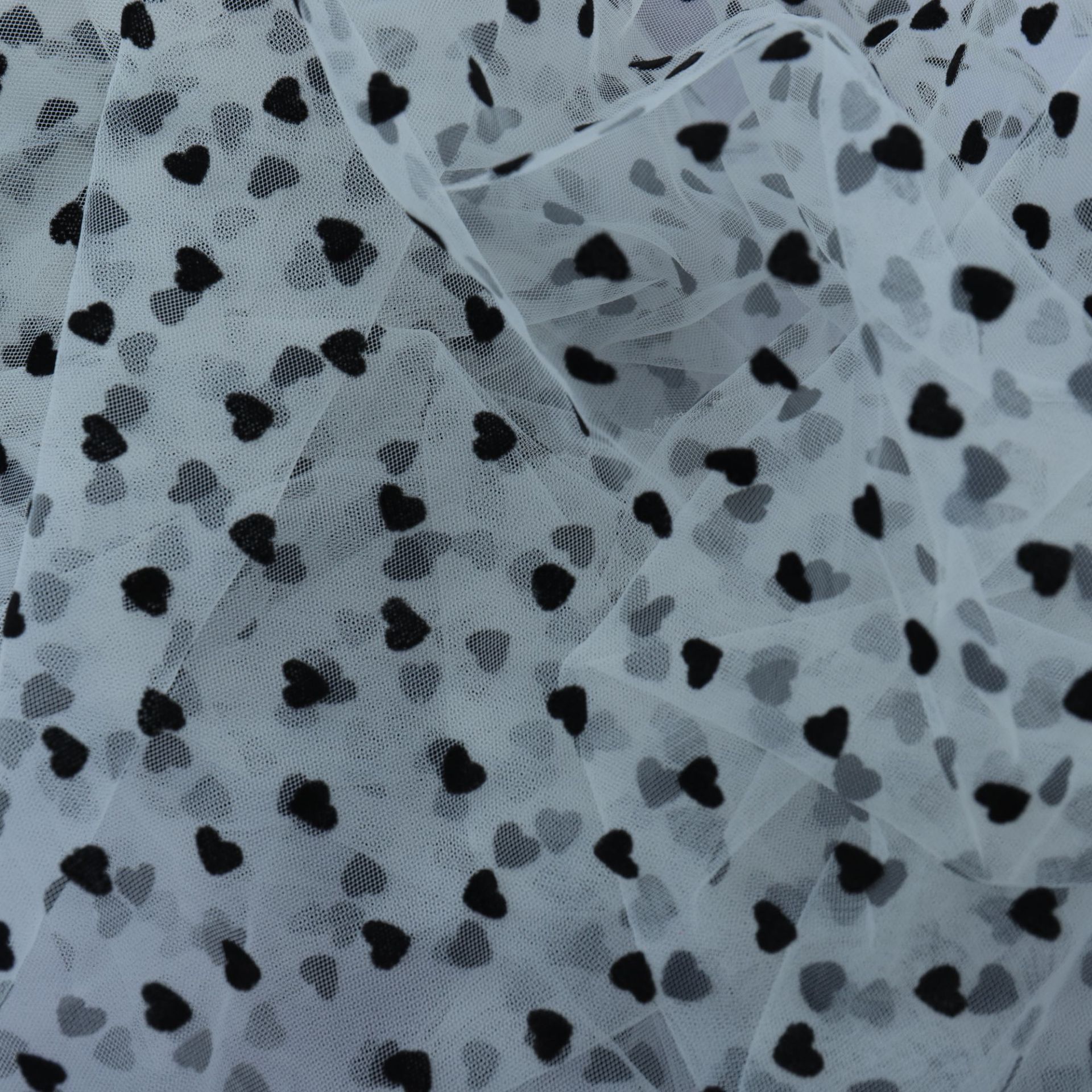 White Mesh Black Peach Heart Flocking Cloth DIY Handmade Wedding Dress Fairy Tutu Skirt Flower Bed Friend Packaging Cloth