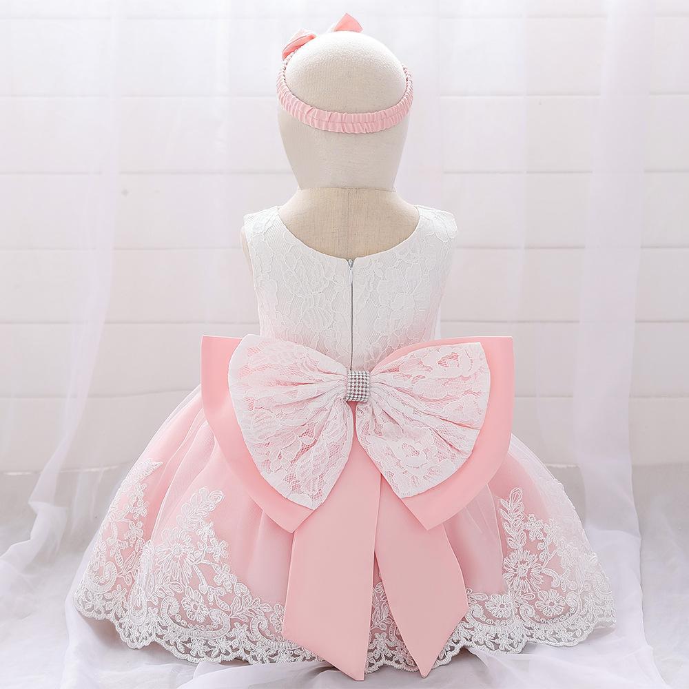 Picture of Amazon Baby Dress Big Bow Lace Wedding Dress Princess Dress Baby One Year Old Washable Dress with Hairband