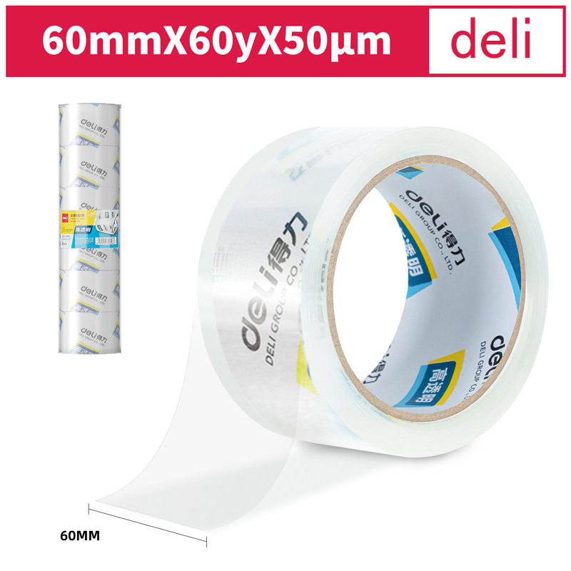 [6 rolls/cylinder] Deli 30323 sealing tape 60mm * 60y * 50um (high permeability) transparent sticky stationery