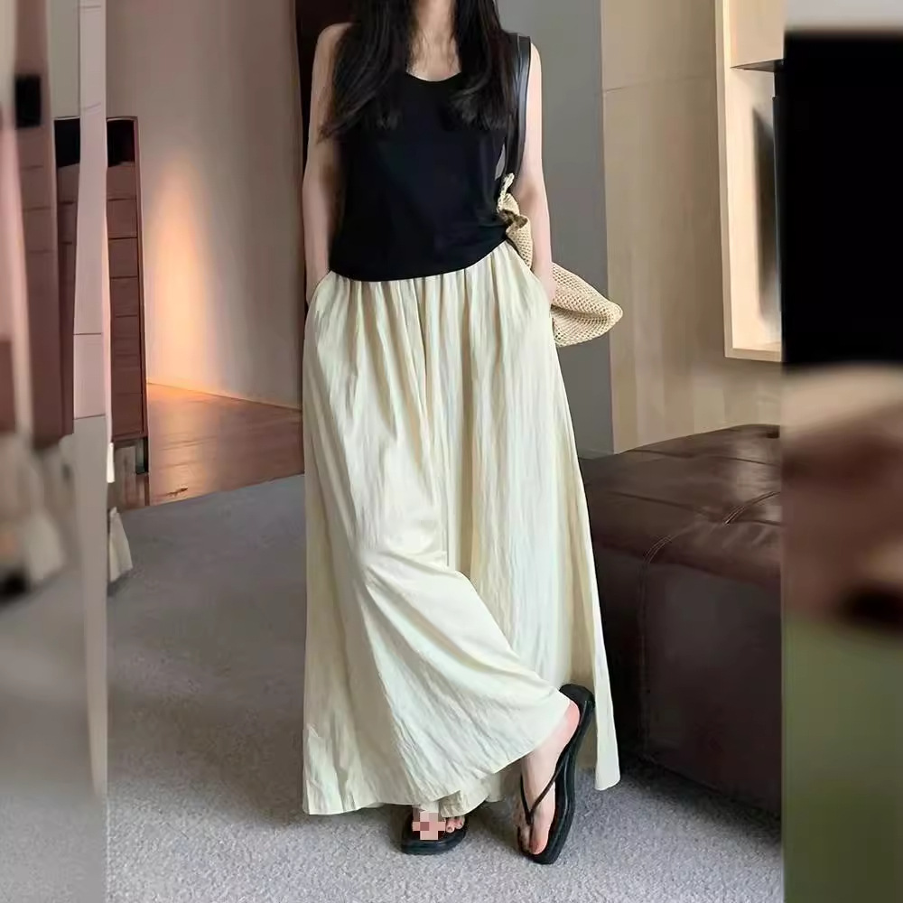 American Style Black Pending Casual Pants Women's 2024 Spring and Autumn New High Waist Quick-drying Pants Loose Wide-leg Pants Pants Pants Skirt