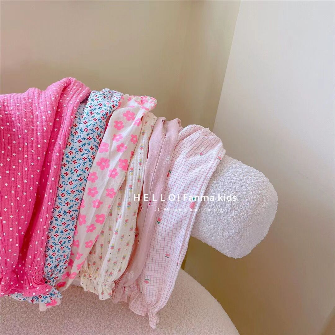 Girls' Holiday Sunscreen Pants Children's Retro Floral Summer All-match Anti-mosquito Pants Summer Printed Mid-waist Beach Pants