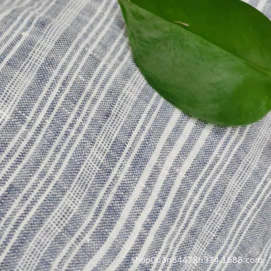 Picture of 100% linen Dark Blue and White Multi-stripes Wide linen Fine Stripesd Wide linen Enzyme Washing Material