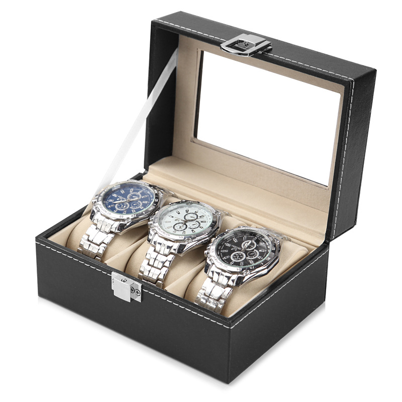 Picture of New 3-Slot Watch Display Case Pu High-End Business Watch Storage Box Family Portrait Box Wholesale Skylight Design