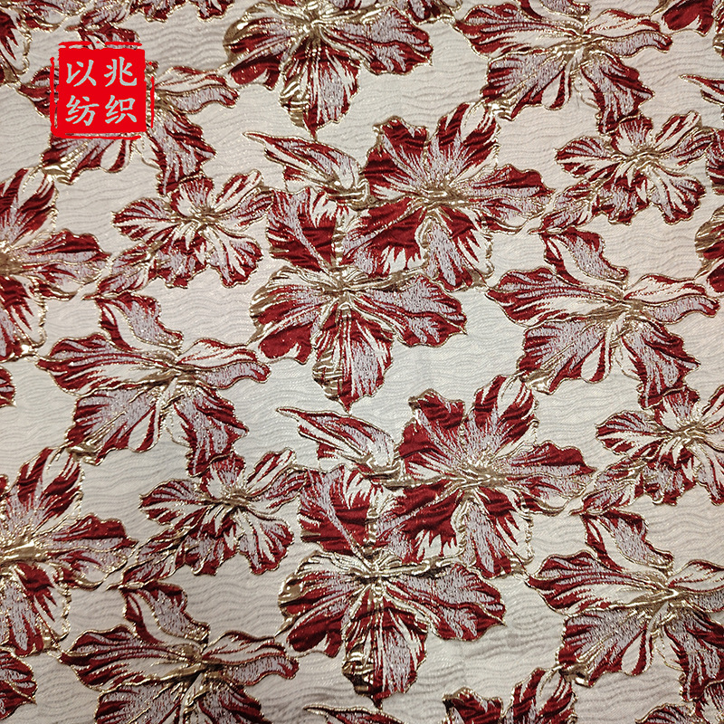 Yarn-dyed Jacquard Gold Embossed Light Luxury Gown Style Wide and Puffy Dress Women's Clothing Fabric Bag Maple Leaf Fabric