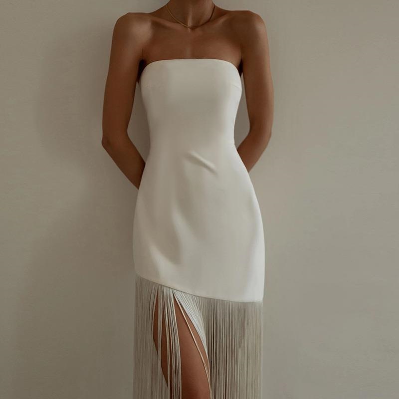 JY22182 Amazon Cross-border dress 2022 Summer New Tassel Sexy Strapless Split dress Women