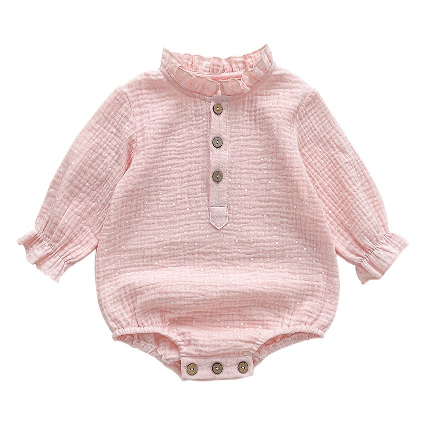 ins Korean style baby girls' long-sleeved lace sheath baby spring cotton yarn jumpsuit newborn outing romper