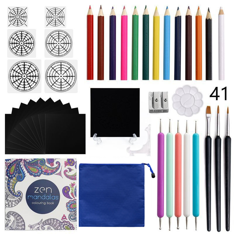 Mandala tools 41 pieces of suit color brush secret garden coloring paper cardboard clay stone hollow template