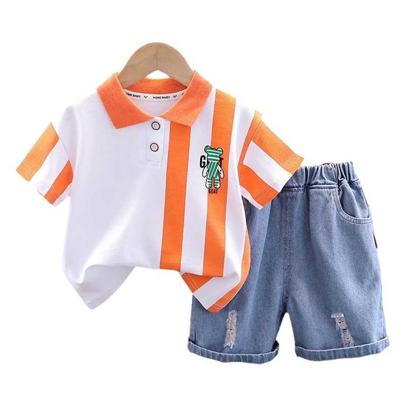 0-5 years old children's short-sleeved shorts suit children's summer baby lapel T-shirt boys casual two-piece in stock