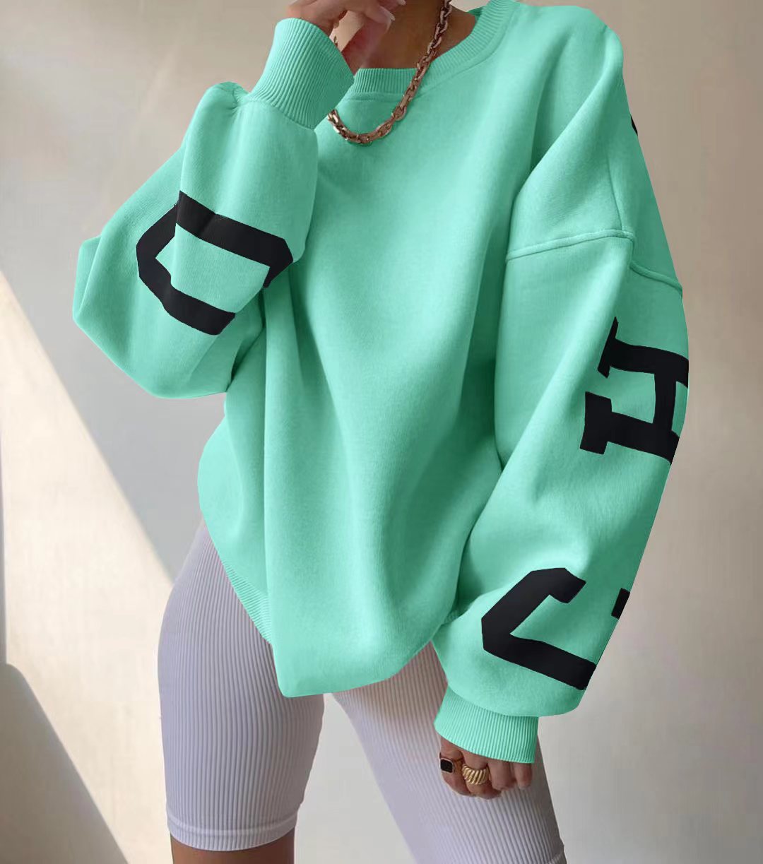 Picture of 2022 Amazon Cross-border European and American Women's Casual Fashion Printed Thickened All-match Top Long Sleeve Sweater