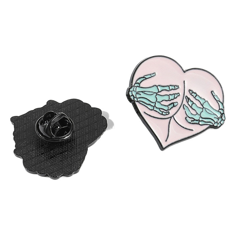 Cross-border New Alloy Letter Series Brooch Creative Cartoon Pink Skull Rose Heart Shape Metal Badge