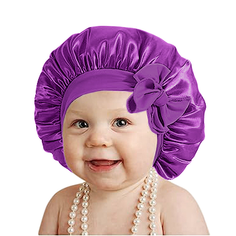 Picture of Children's milk silk ribbon headscarf hat baby satin nightcap knotted shower cap JDKB-21B