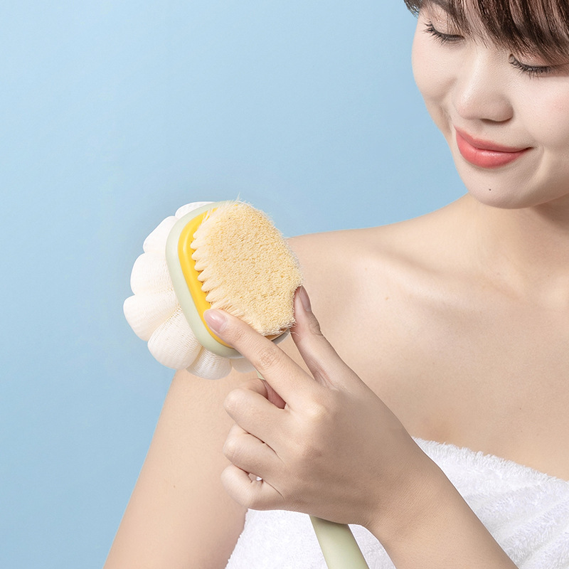 Picture of Porphyra series back rub brush bathroom bath artifact long handle double-sided soft nylon bristle painless bath brush