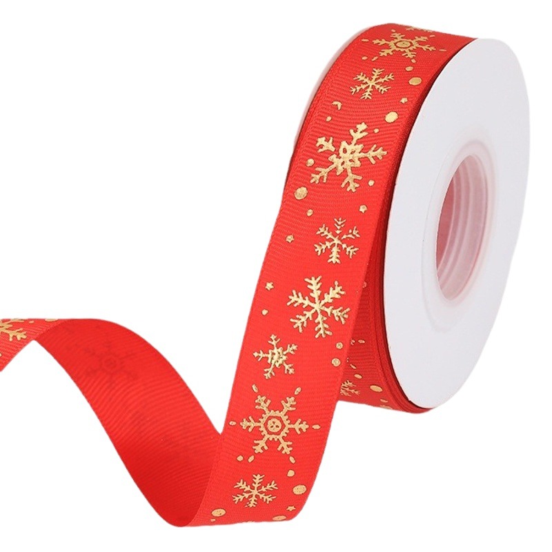 Christmas Decoration Bronzing Ribbon in stock Wholesale Snowflake Elk Christmas Tree Decoration Ribbon Gift Wrapping Ribbon