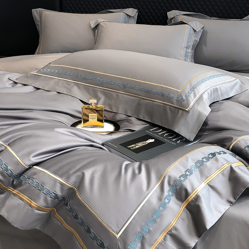 Light luxury 200S long staple cotton cotton four-piece set 100 cotton bedding sheets quilt cover bed 4-piece set a generation of hair