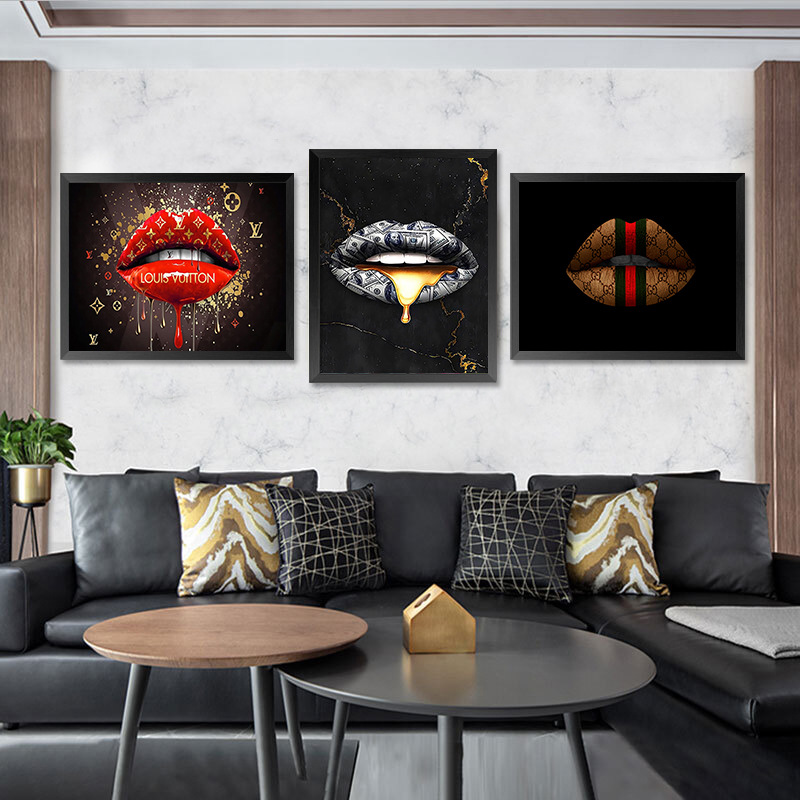Picture of Foreign Trade Hanging Painting Cross-border Trend Graffiti Lips Decorative Painting Poster Modern Light Luxury Creative Art Oil Canvas Painting Core