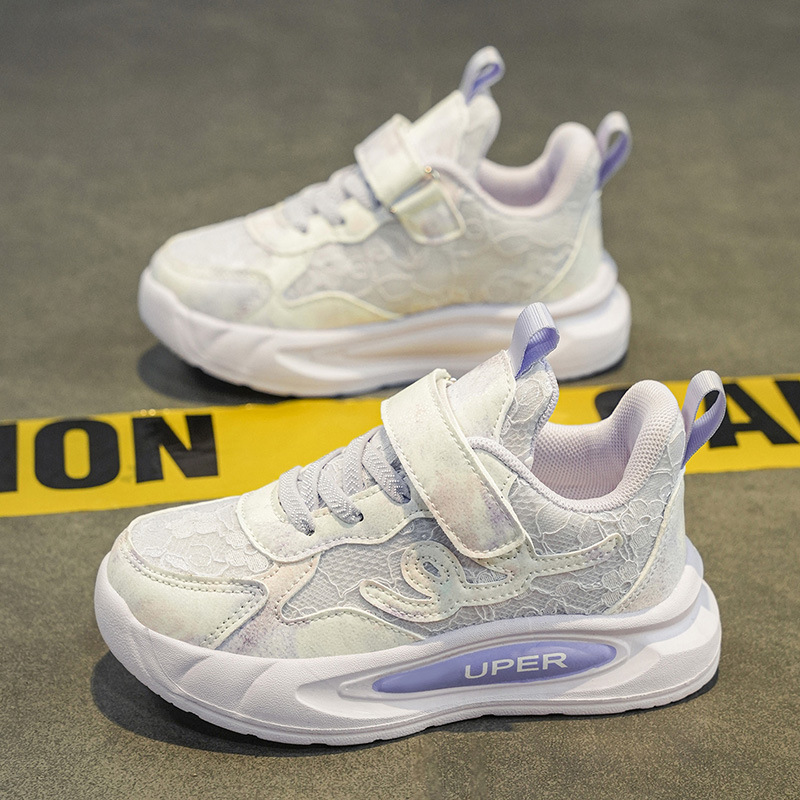 Girls' sneakers autumn new breathable lace mesh lightweight, non-slip, wear-resistant, and wear-resistant casual sports shoes for children