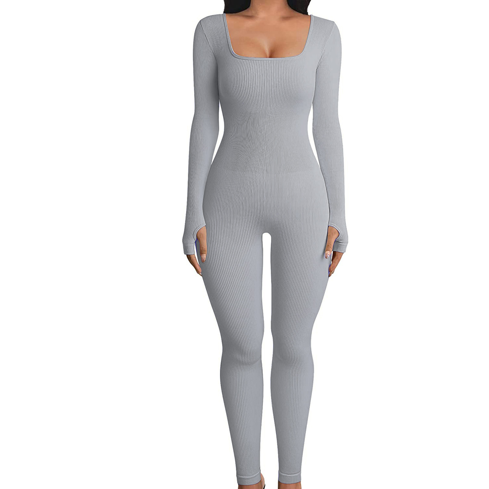Picture of Amazon European and American Foreign Trade Women's Jumpsuit Autumn and Winter New Thread Square Collar Hip Slim Fit Sexy Jumpsuit