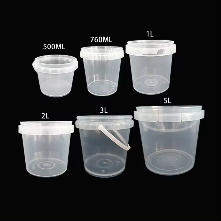 500ml 1L2L3L5L White Clear Plastic Round Buckets with Lids
