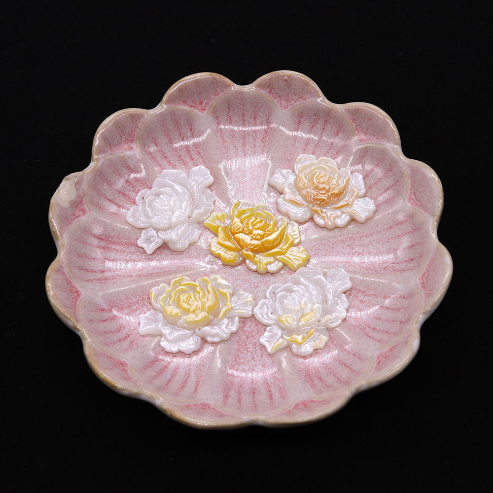 Picture of Natural seawater shell lotus shape beads 23x 33mm white butterfly shell yellow shell stereo double hole pendant DIY jewelry