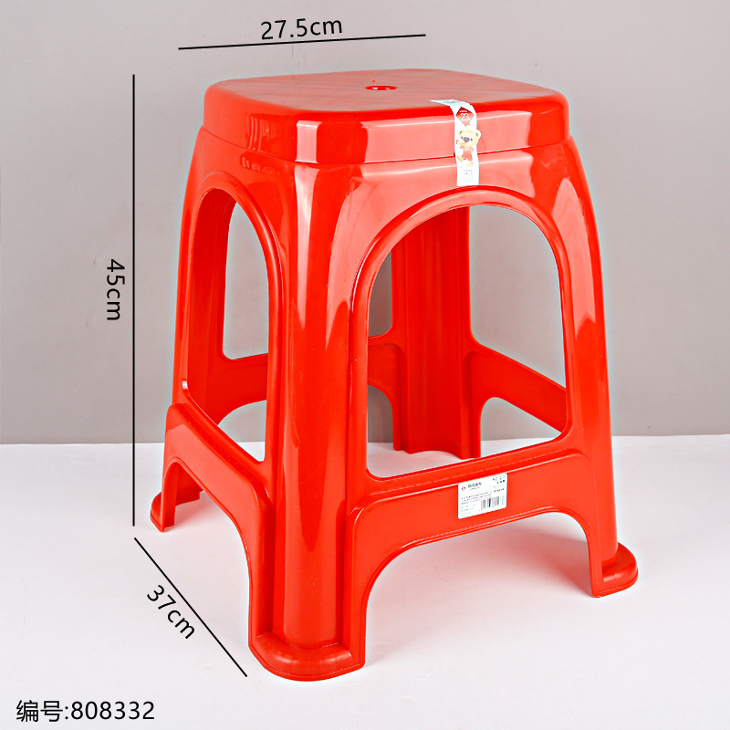 Household plastic red high stool banquet bench adult dining table stool living room chair square stool super thick durable bench
