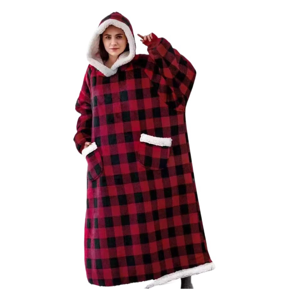 Pullover fleece thickened lengthened pajamas warm TV blanket outdoor cold-proof nightgown couple's sweater fleece warm
