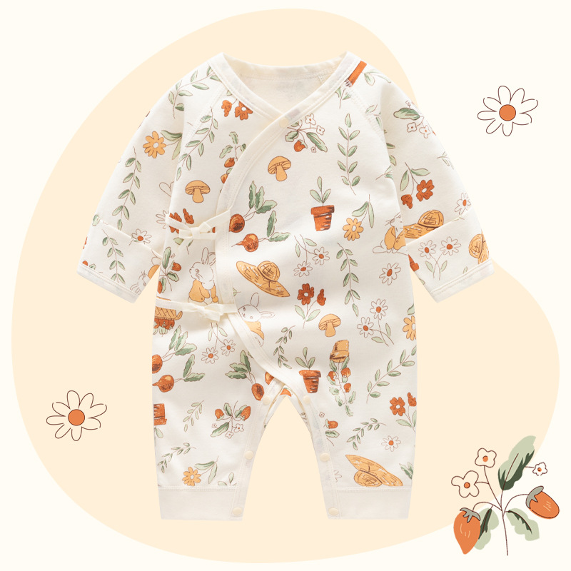 Picture of Autumn New Newborn Jumpsuit, Spring and Autum Baby Clothes, Double-Sided Pure Cotton Infant and Toddler Boneless Long-Sleeved Rompers