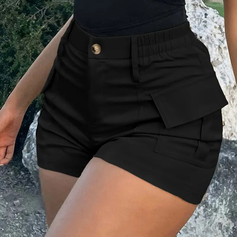 Picture of 2025 European and American Export Cross-Border New Ebay Casual Women's High Waist Button Street Flap Pocket Pants Cargo Shorts for Women