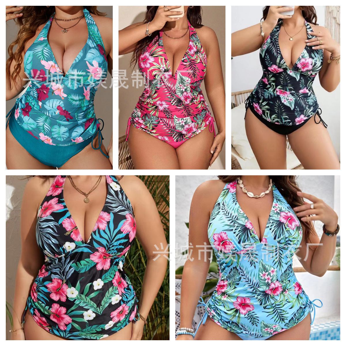 European and American New Foreign Trade Cross-Border Large Size Split Tight Lace High Waist Backless Sexy Bikini Swimsuit Suit for Women
