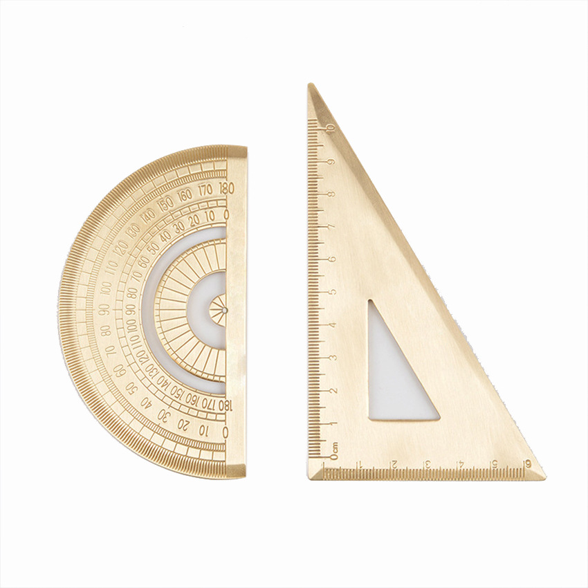 Picture of Brass triangle ruler golden retro semicircular protractor triangle drawing tools creative stationery metal wholesale