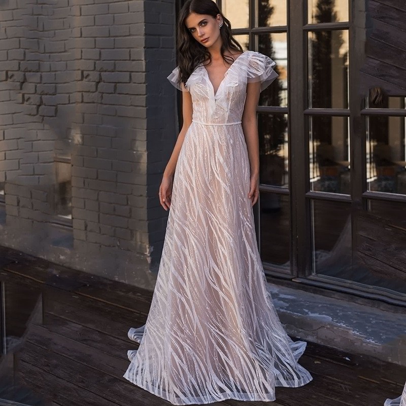 D8055 2025 Spring and Summer New Elegant Commuter White Evening Dress Sexy Willow Leaf Sexy V Neck Dress