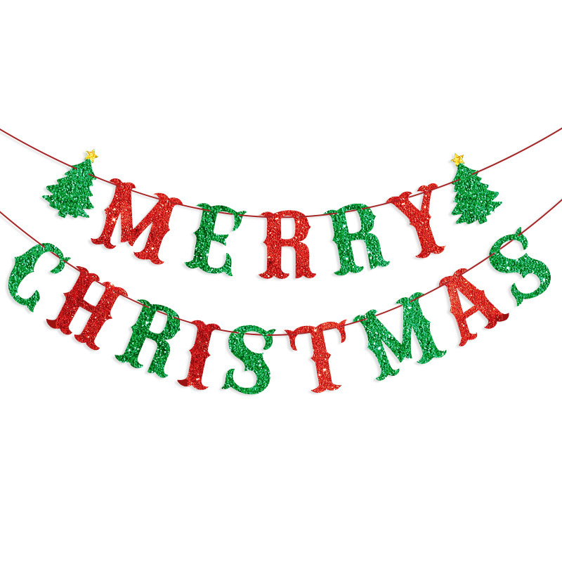 Picture of CHRISTMAS tree snowflake MERRY CHRISTMAS glitter flower CHRISTMAS decoration flag banner string flag