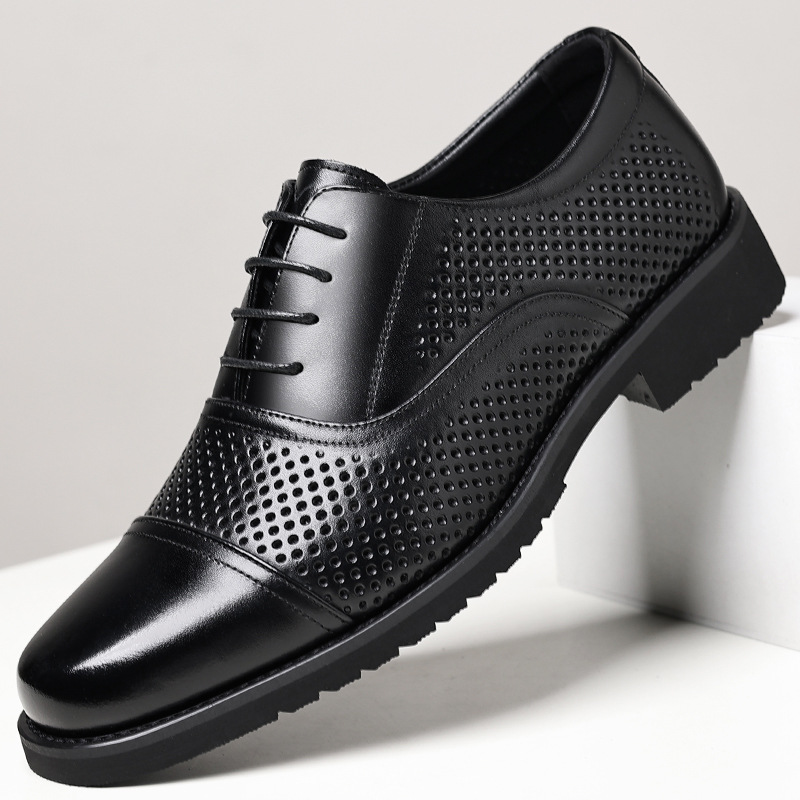 Men's shoes 2025 summer hollow head layer cowhide three joint formal shoes men's business sandals a generation of hair