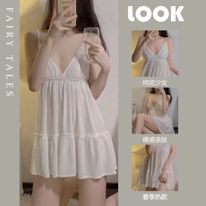 Summer Sexy Pajamas Women's Pure Desire Sling Nightgown Ice Silk Pit Sweet Cute Short Skirt Emotional Home Clothes