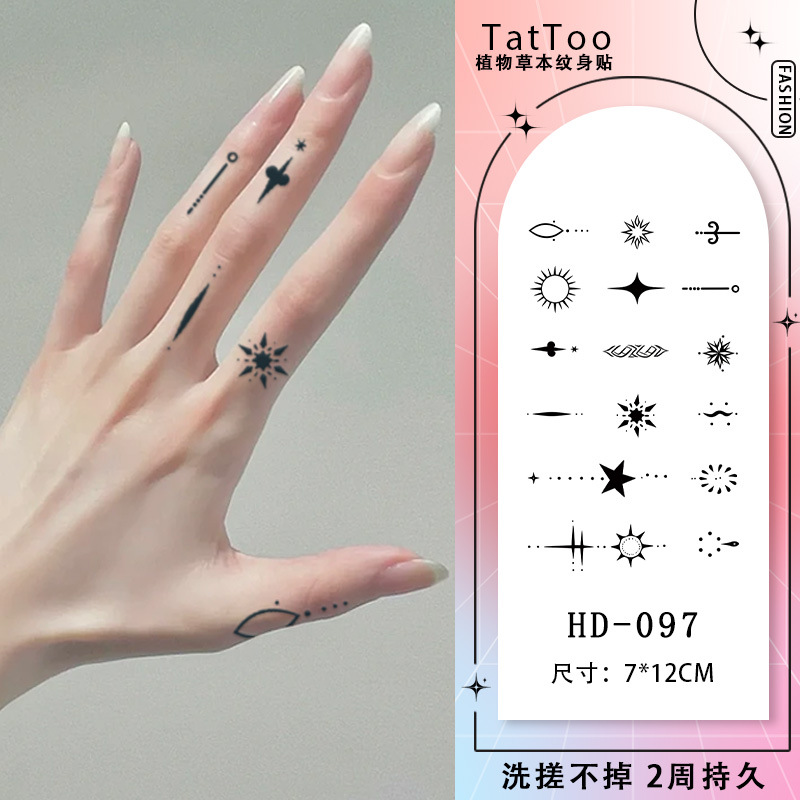 Small Fresh Herbal Tattoo Sticker Women's Waterproof Long-lasting Geometric Pattern Finger Back Simulation Tattoo Pattern Not Reflective