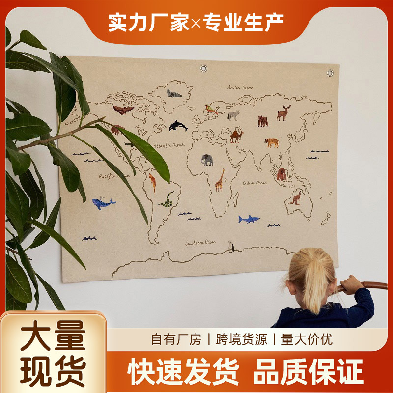 INS Nordic Fabric Painting Tapestries Wall Decoration Children's Room Animal Embroidery Canvas Wall Hanging Photography Props