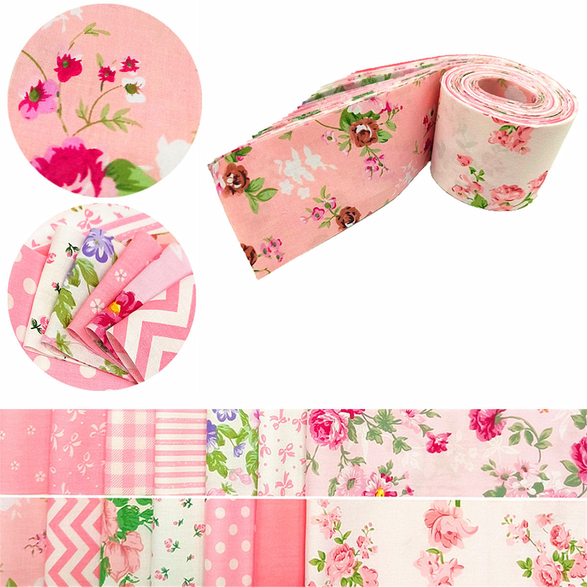 Cross-Border New 42-Piece Pink Pure Cotton Jelly Roll Quilted Patchwork Fabric Strips Quilt Material Kit