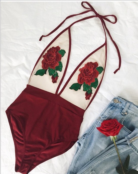 New sexy underwear one-piece cross-border AliExpress ebay beach clothes chest applique mesh hanging neck