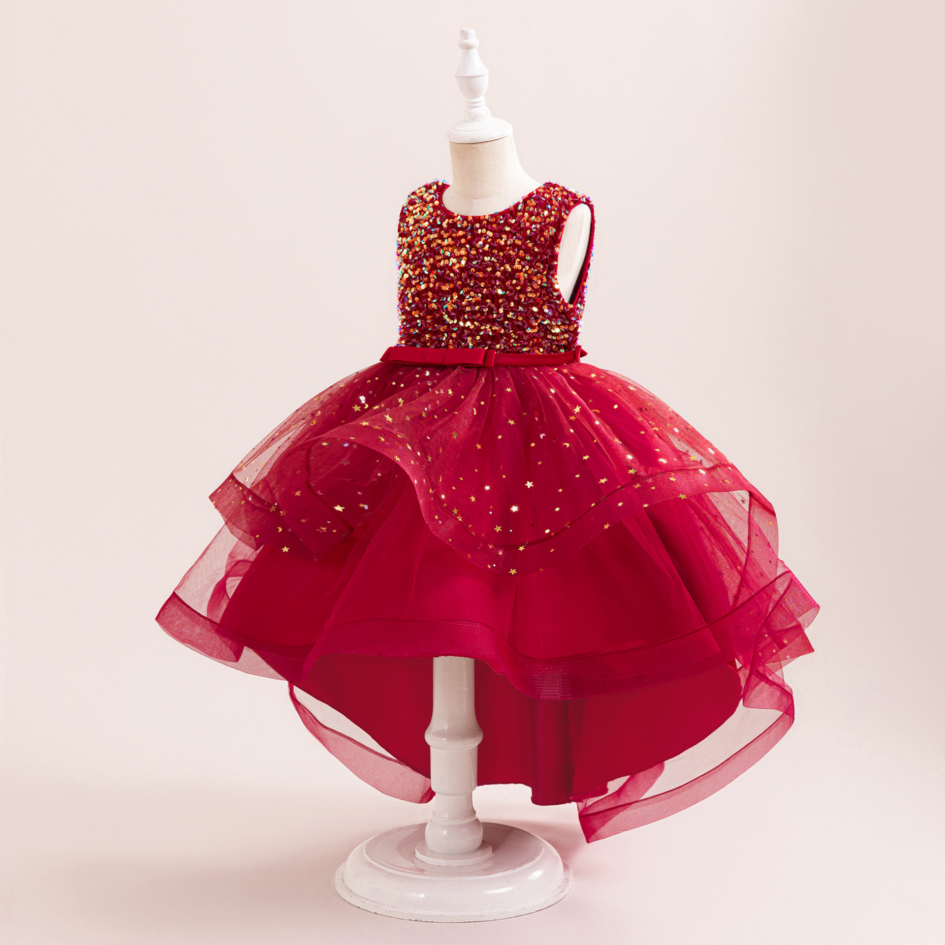 Picture of 2025 New Girls' Children's Sequins Fashionable Evening Dress Puffy Mesh Trailing Piano Performance Princess Dress