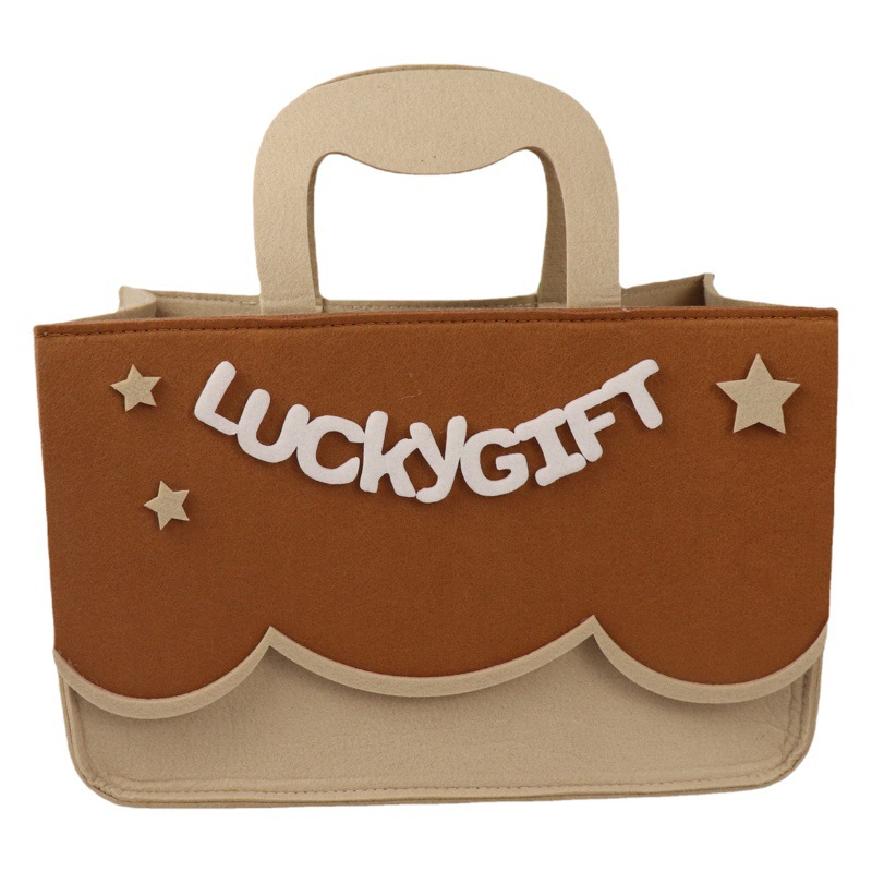 Large Capacity gift storage mall shopping felt tote bag beige camel Lucky letter felt handbag