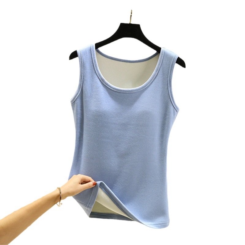 Women's Fleece Warm Chest Pad Vest for Autumn and Winter fleece-lined Thickened Base Shirt Slim-fit Seamless Cup One-piece Top